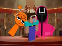 Nextbots on Minecraft Squid Game Sprunki background